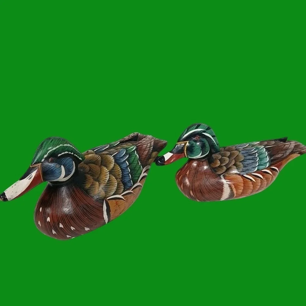 Vintage Wood Duck Decoy Set Multi Color Folk Art Decor Hand Painted